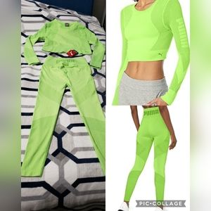 🏋️‍♀️PUMA Women's Train Seamless High Waist Tights Top Neon Green Glare Flash L